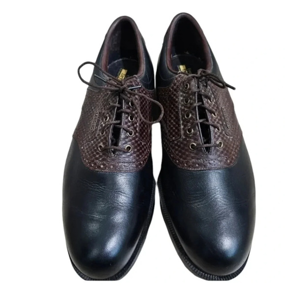 FootJoy DryJoy Men Size 11 Brown Black Saddle Croc Print Classic Golf Tour Shoes - Picture 7 of 7